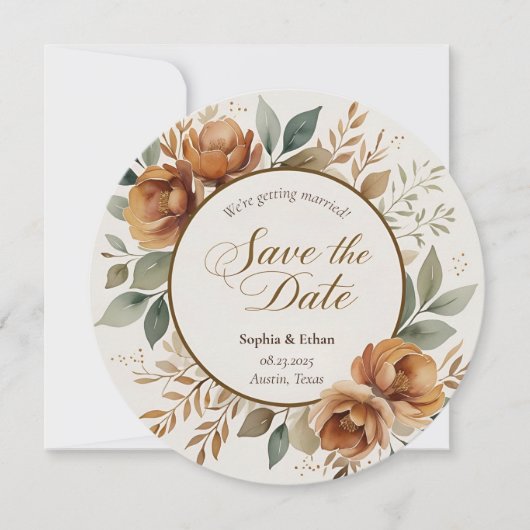 Save The Date Rustic Fall Floral Round Enregistrer la date Maria (Devant)