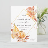 Save The Date Rustic Fall Gold Floral Citrouille Photo Mariage (Debout devant)