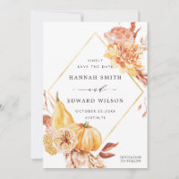 Rustic Fall Gold Floral Citrouille Photo Mariage