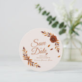 Save The Date Rustic Fall Leaves Burnt Sienna Beige Wedding (Debout devant)