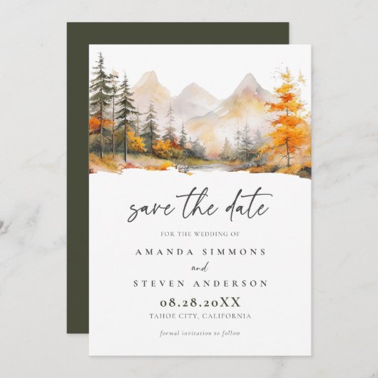 Save The Date Rustic Fall Mountain Pine Forest Wedding (Devant / Derrière)