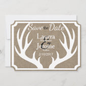 Save The Date Rustic Farmhouse White Deer Antlers Enregistrer la (Devant)