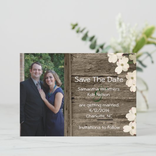 Save The Date Rustic Fence Photo Enregistrer La Date Annonce (Debout devant)