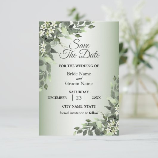 Save The Date Rustic Floral Greenery Eucalyptus Leaves (Debout devant)