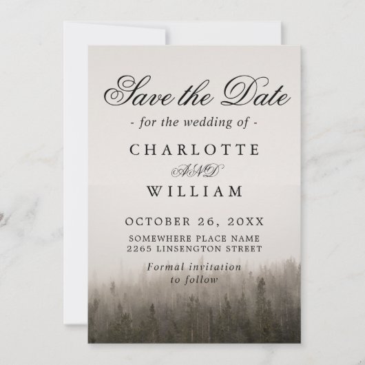 Save The Date Rustic Forest Misty Mariage paysage (Devant)