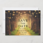 Save The Date Rustic Forest Path Mariage String Lumières Photo (Devant)