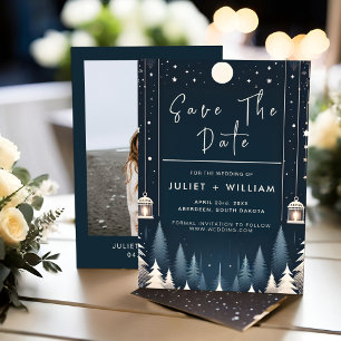 Save The Date Rustic Forest Stars Neige brillant Mariage d'hiver