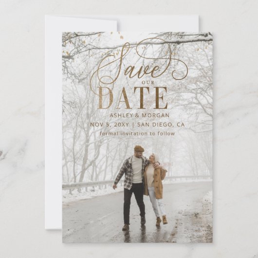Save The Date Rustic Gold Minimal photo moderne (Devant)