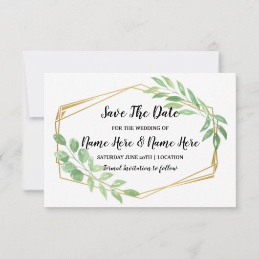 Save The Date Rustic Gouden Frame Blad Uitnodiging (Voorkant)