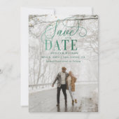 Save The Date Rustic Green Script Photo Moderne Enregistrer La D (Devant)