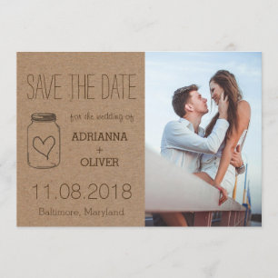 Save The Date Rustic Heart MasonJar Enregistrer La Date Couple P