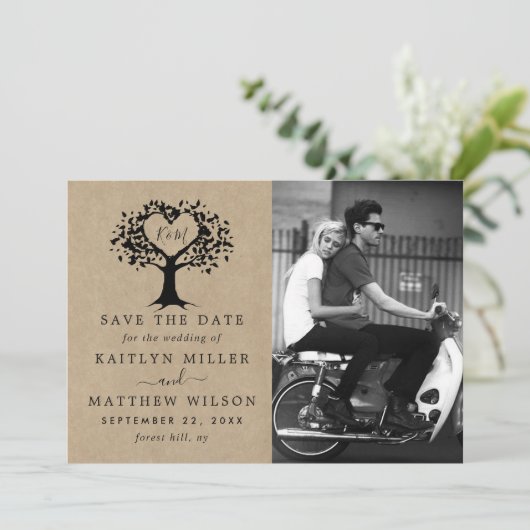 Save The Date Rustic Heart Tree Photo Mariage Enregistrer La Dat (Debout devant)