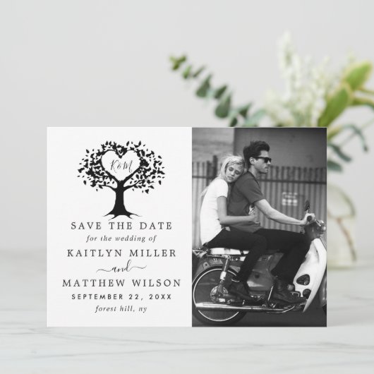 Save The Date Rustic Heart Tree Photo Mariage Enregistrer La Dat (Debout devant)