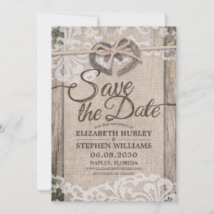 Save The Date Rustic Horseshoe Burlap Lace Wedding Enregistrer L