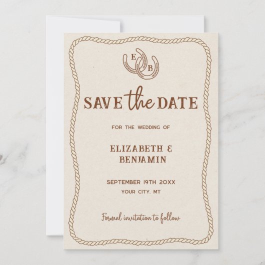Save The Date Rustic Horseshoe Western Barn Photo Mariage (Devant)