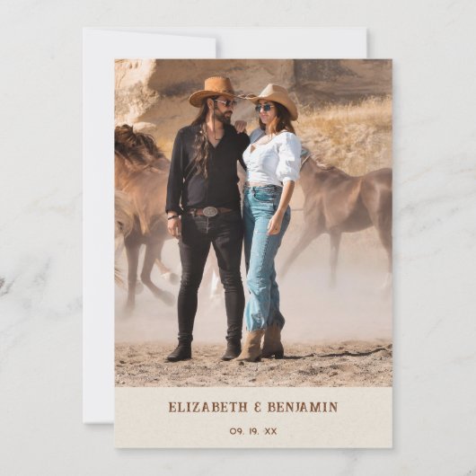 Save The Date Rustic Horseshoe Western Barn Photo Mariage (Dos)