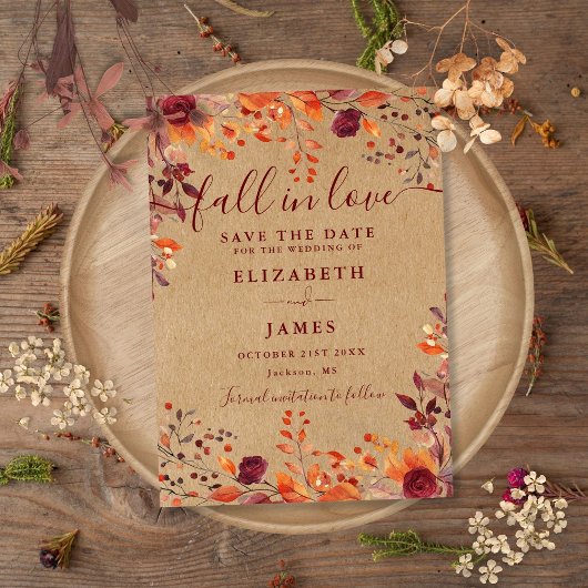 Save The Date Rustic Kraft Automne Floral Mariage