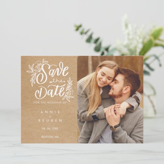 Save The Date Rustic Kraft Enregistrer la photo de la date manus (Debout devant)