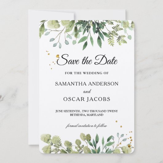 Save The Date Rustic Kraft Feuillage Aquarelle (Devant)