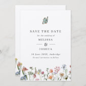 Save The Date Rustic Kraft Fleurs sauvages et Mariage papillon (Devant / Derrière)