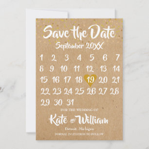 Save The Date Rustic Kraft Love Heart Calendrier Enregistrer la