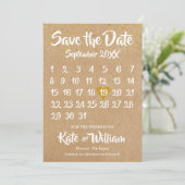 Save The Date Rustic Kraft Love Heart Calendrier Enregistrer la  (Debout devant)