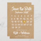 Save The Date Rustic Kraft Love Heart Calendrier Enregistrer la  (Devant / Derrière)