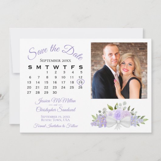 Save The Date Rustic Lavender Floral Calendrier & Mariage photo (Devant)