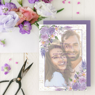 Save The Date Rustic Lilac Lavender Gold Photo Enregistrer la da