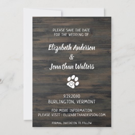 Save The Date Rustic Mariage Pet Photo Chien Enregistrer La Date (Dos)