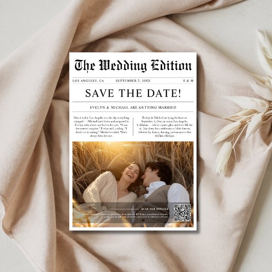 Save The Date Rustic Mariage Photo Style de journal QR Code