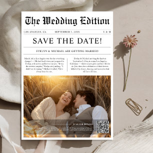 Save The Date Rustic Mariage Photo Style de journal QR Code