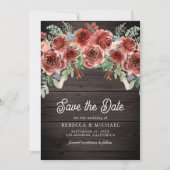 Save The Date Rustic Marsala Floral Photo Mariage bois (Devant)