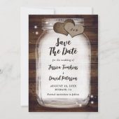 Save The Date Rustic Mason Jar Burlap Hearts Monogramme Mariage (Devant)
