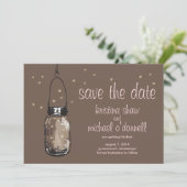 Save The Date Rustic Mason Jar & Fireflies Enregistrer la date (Debout devant)