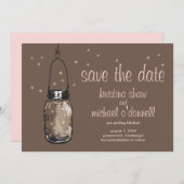 Save The Date Rustic Mason Jar & Fireflies Enregistrer la date (Devant / Derrière)