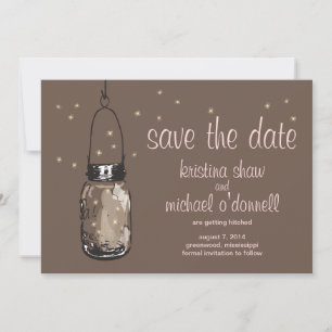 Save The Date Rustic Mason Jar & Fireflies Enregistrer la date