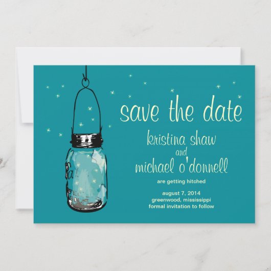 Save The Date Rustic Mason Jar & Fireflies Enregistrer la date (Devant)