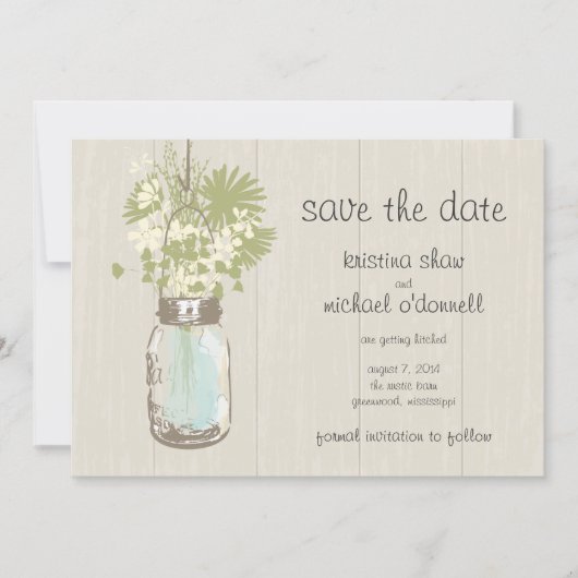 Save The Date Rustic Mason Jar & Fleurs sauvages Enregistrer la (Devant)