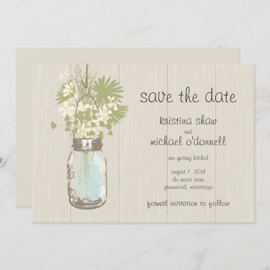 Save The Date Rustic Mason Jar & Fleurs sauvages Enregistrer la  (Devant / Derrière)
