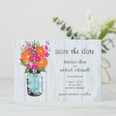Save The Date Rustic Mason Jar Gerber Daisies Enregistrer la dat (Debout devant)