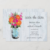 Save The Date Rustic Mason Jar Gerber Daisies Enregistrer la dat (Devant / Derrière)