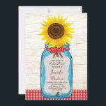 Save The Date Rustic Mason Jar & Sunflower Enregistrer la date<br><div class="desc">Annoncez votre mariage avec élégance avec ce jeu d'invitation mariage campagnard avec un bocal de mason vintage et un bouquet de tournesols enjoués! Un motif en vichy rouge et un arrière - plan en bois ajoutent une touche rustique.</div>