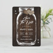 Save The Date Rustic Mason Jar Wood Deux Burlap Hearts Mariage (Debout devant)