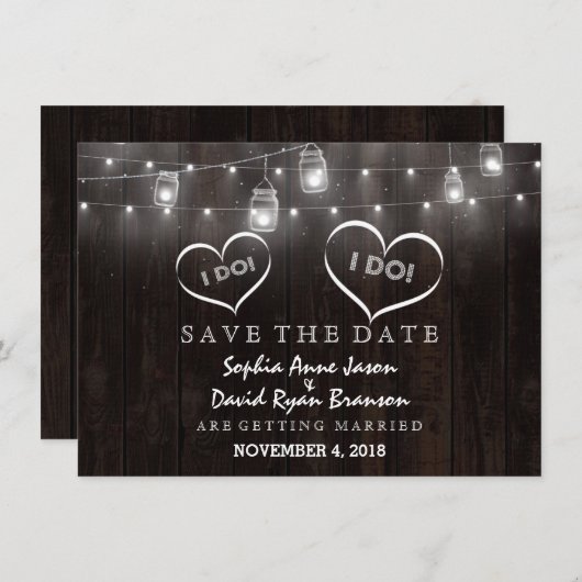 Save The Date Rustic Mason Jars Éclairage À Chaîne Grange Enregi (Devant / Derrière)