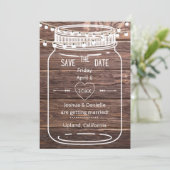 Save The Date Rustic Mason String Lights Jar Enregistrer la cart (Debout devant)
