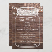 Save The Date Rustic Mason String Lights Jar Enregistrer la cart (Devant / Derrière)