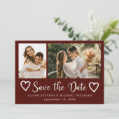 Save The Date Rustic modern 2 photo burgundy wedding  (Debout devant)