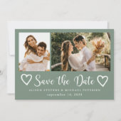 Save The Date Rustic modern 2 photo sage green wedding  (Devant)