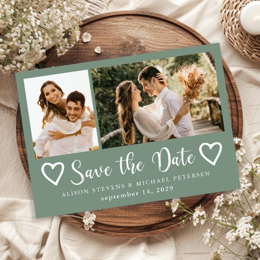 Save The Date Rustic modern 2 photo sage green wedding 